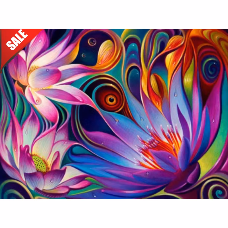 Diamanttavla (Runda) Abstract Flower 50x60