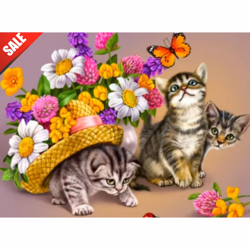 Diamanttavla Kittens Flowerhat 40x50
