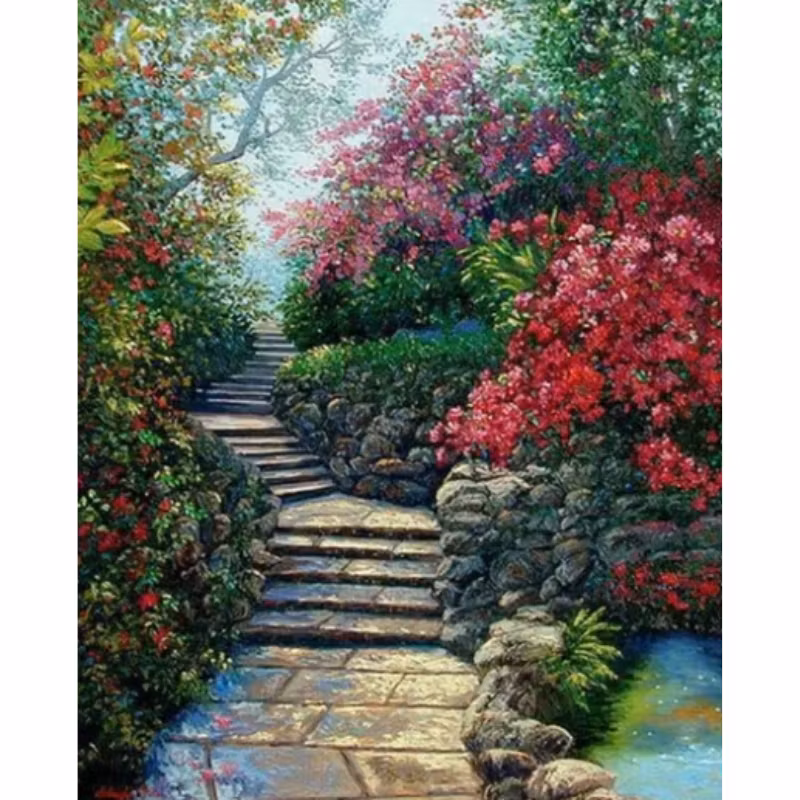 Diamanttavla Flower Stairs 40x50