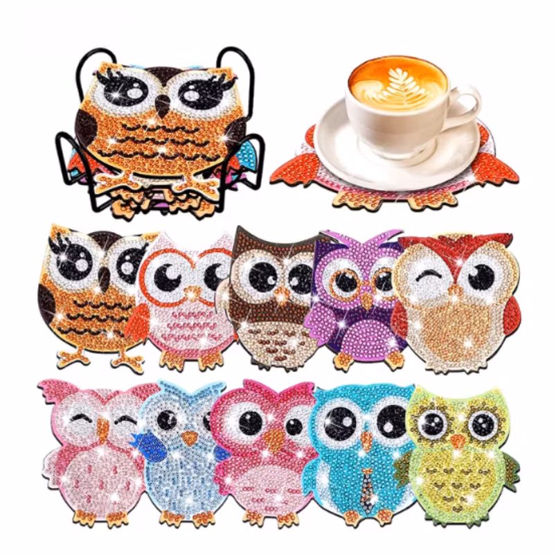 Diamond Painting Glasunderlägg 10-Pack Ugglor