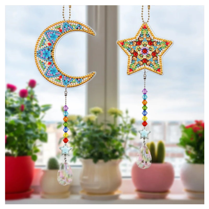 Diamond Painting Fönsterhängen / Solfångare 2-Pack Star & Moon -REA