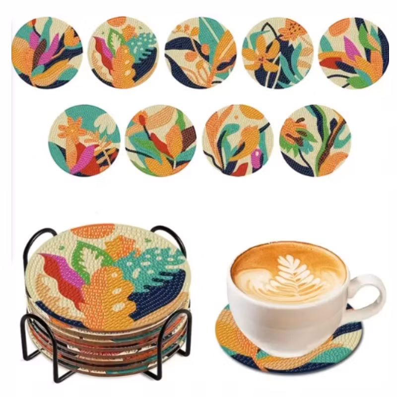 Diamond Painting Glasunderlägg 9-Pack Abstract Natur