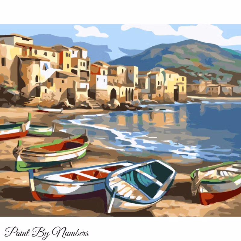 Paint By Numbers Båtar I Land 40x50