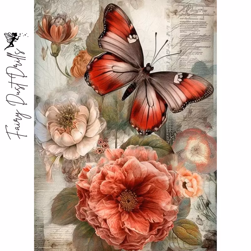 Diamanttavla Fairy Dust Drills Butterfly And Peony 40x50