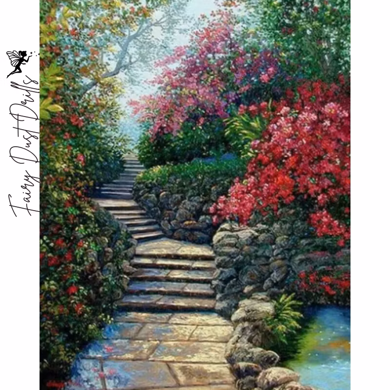 Diamanttavla Fairy Dust Drills Flower Stairs 40x50