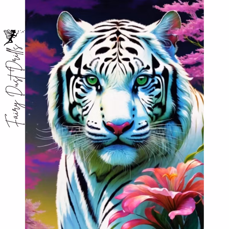 Diamanttavla Fairy Dust Drills White Tiger 40x50