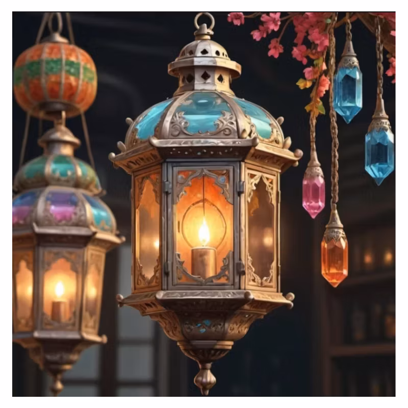 Diamanttavla Lykta Kristaller 50x50