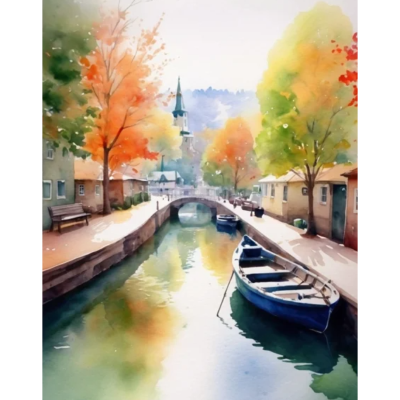 Diamanttavla City Boat Life 40x50