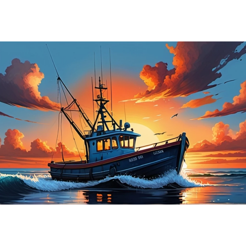 Diamanttavla Fiskebåt I Solnedgång 40x50