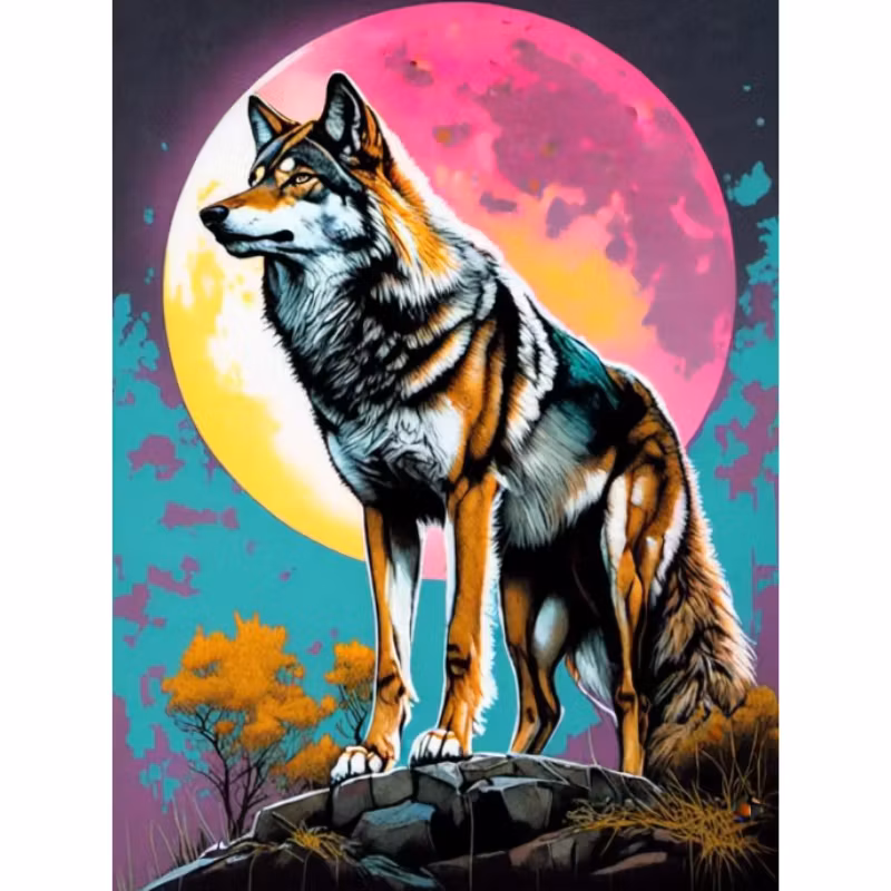 Diamanttavla Wolf Big Moon 40x50