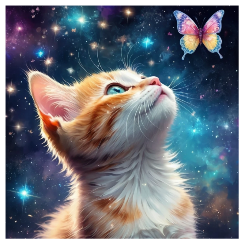 Diamanttavla Cat And Butterfly Universe 40x40