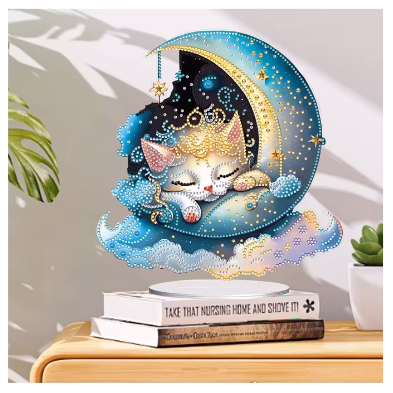 Diamond Painting Bordsdekoration Månkatt