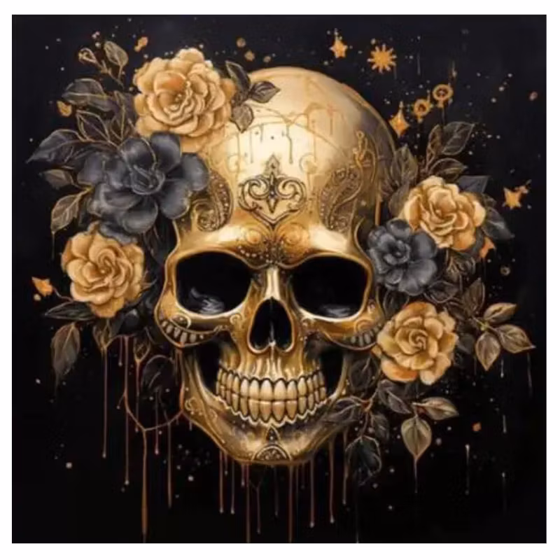 Diamanttavla Golden Skull 50x50