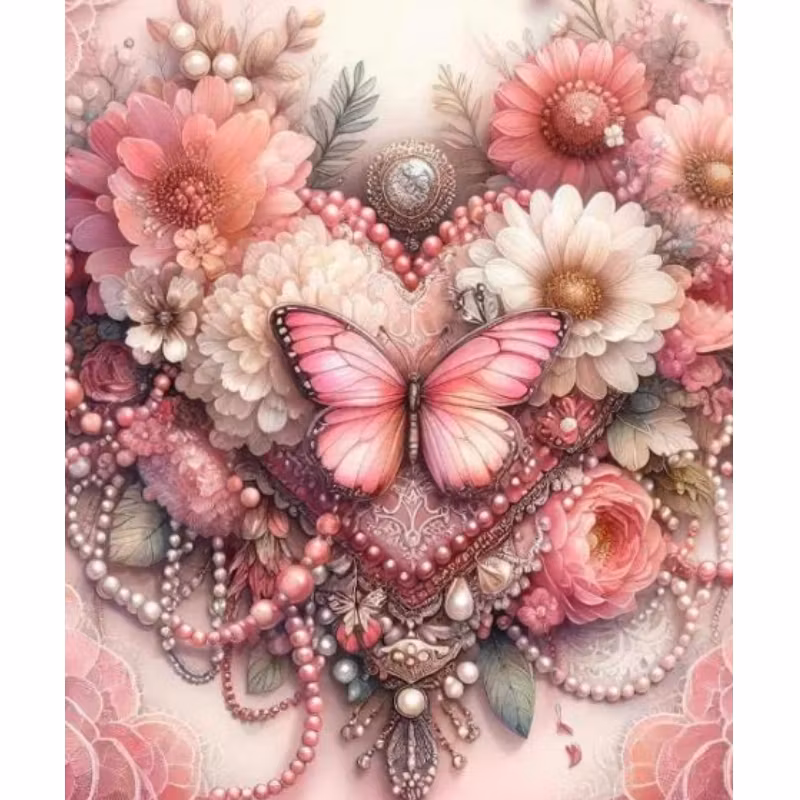 Diamanttavla Flowerheart Butterfly 40x50