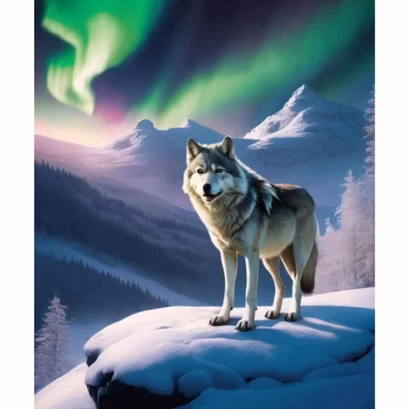 Diamanttavla Varg Norrsken 40x50