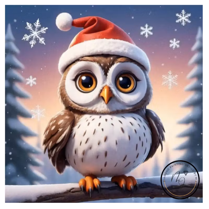 Diamanttavla Christmas Owl 30x30