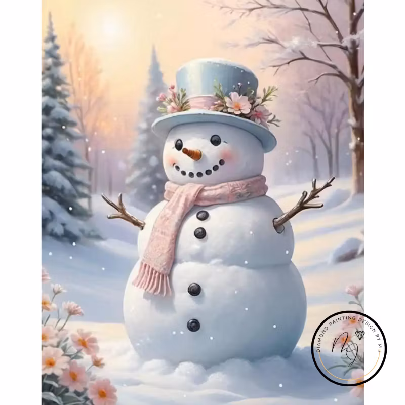 Diamanttavla Snögubbe Med Blommor 30x40