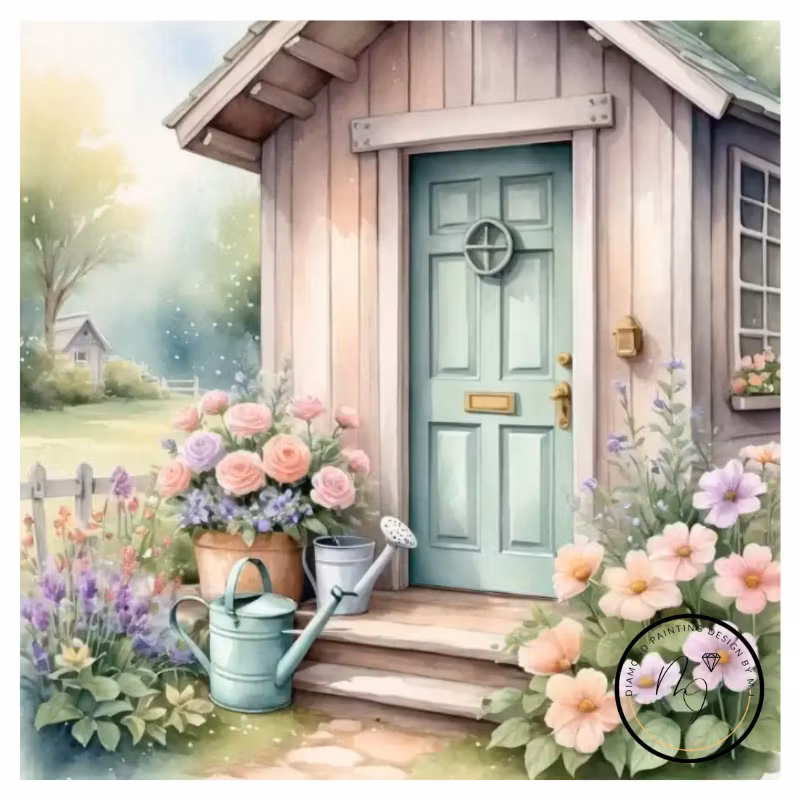 Diamanttavla Rosa Stuga 40x40