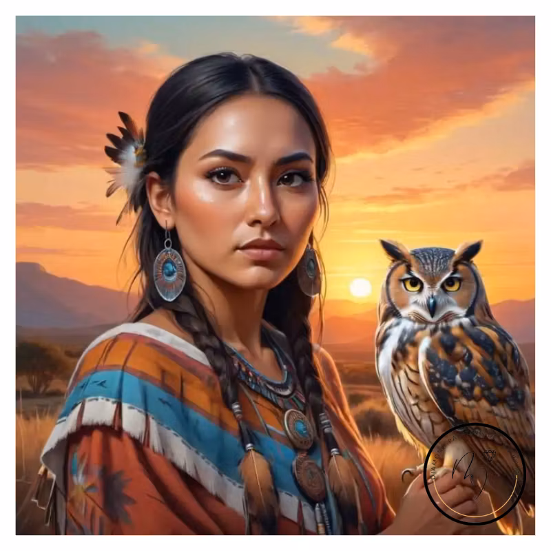 Diamanttavla Kvinna Med Uggla  50x50 -REA