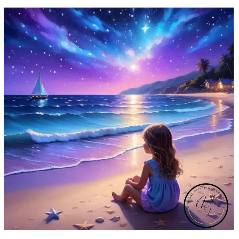 Diamanttavla Flicka På Strand 40x40 -REA