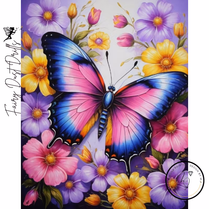Diamanttavla Fairy Dust Drills Fjäril Vackra Blommor 40x50