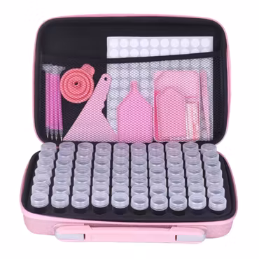 Pärlförvaring Väska Rosa Glitter Med 60 Burkar Och Tillbehör