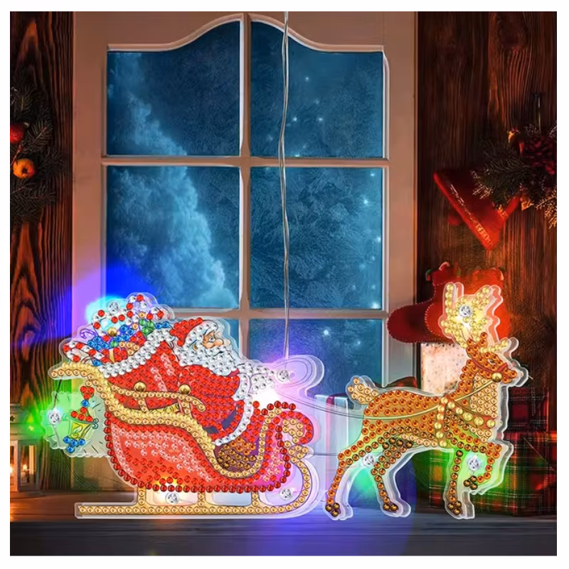 Diamond Painting Hängande Ledlampa Tomte Med Släde