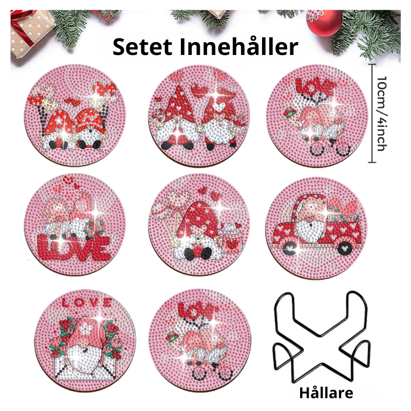 Diamond Painting Glasunderlägg 8-Pack Nisse Kärlek