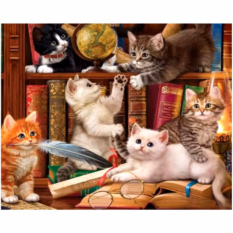 Diamanttavla Katter I Bokhylla 40x50