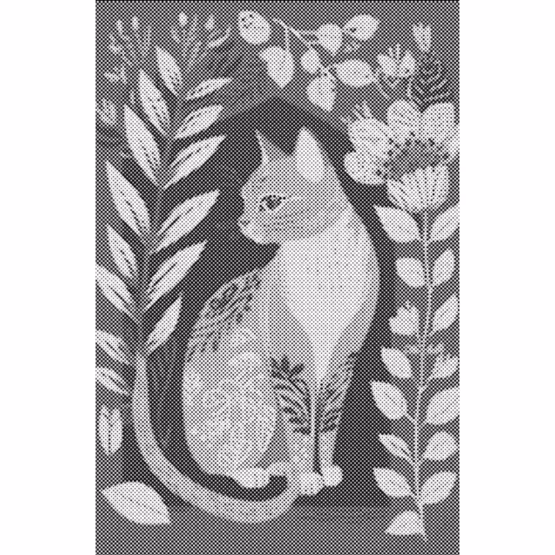 One Color Dot Painting Flower Cat 40x60