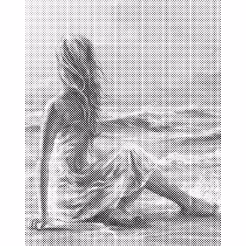 One Color Dot Painting Woman On Beach 40x50