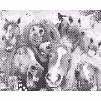 One Color Dot Painting Funny Horses 40x50