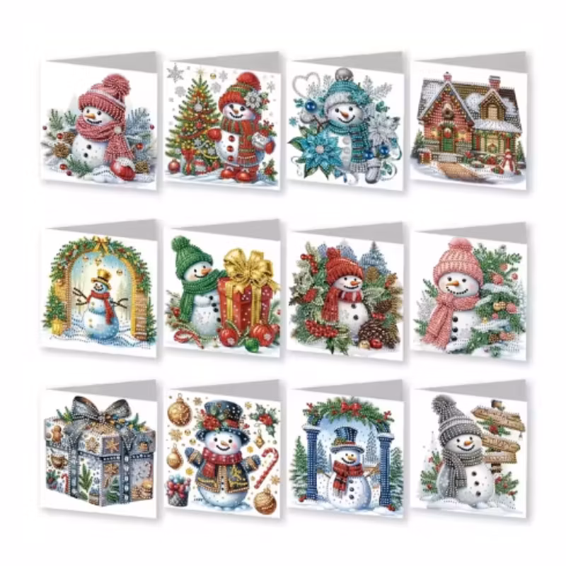 Diamond Painting Kort 12-Pack Snögubbe 30x15 cm