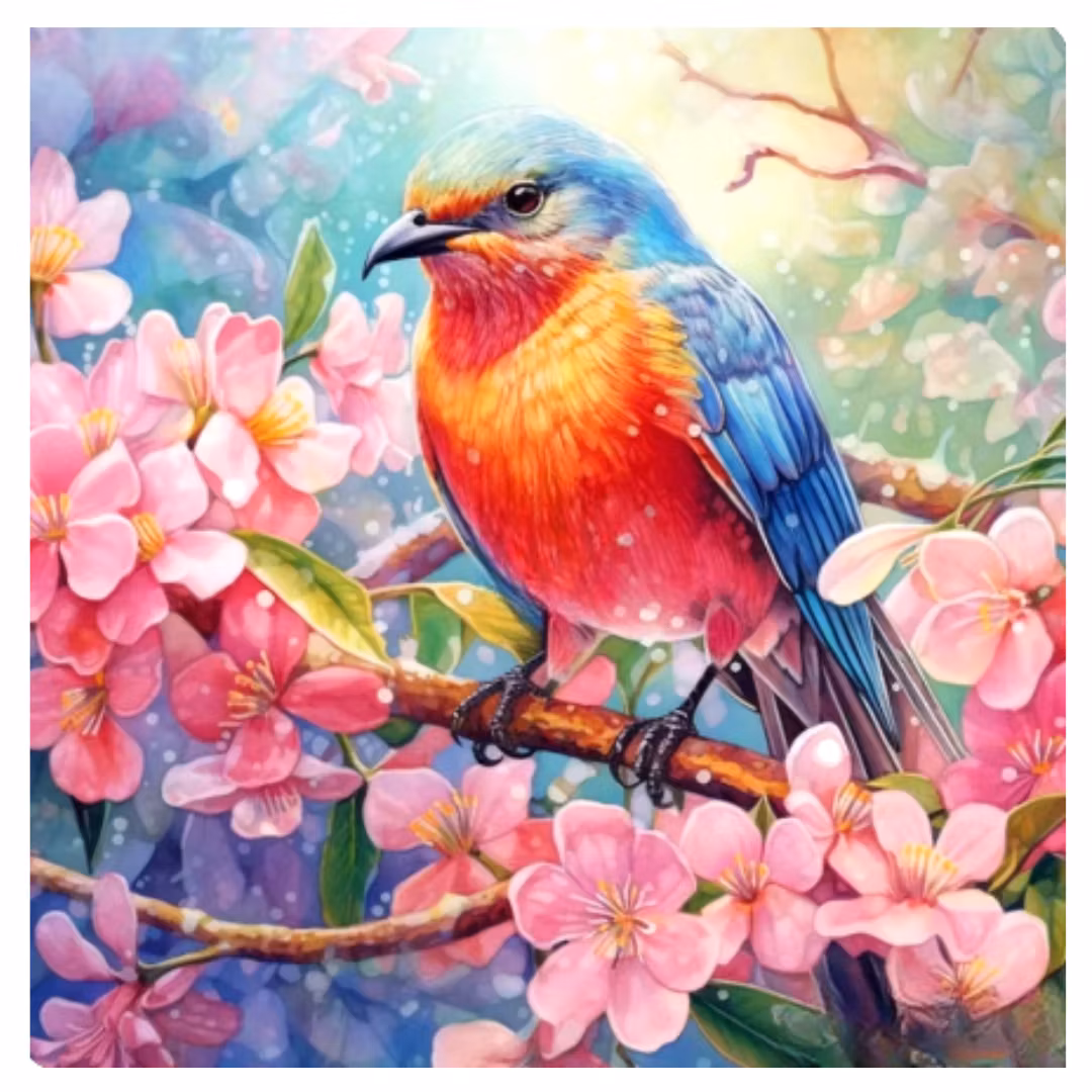 Diamanttavla Bird Flowertree 30x30