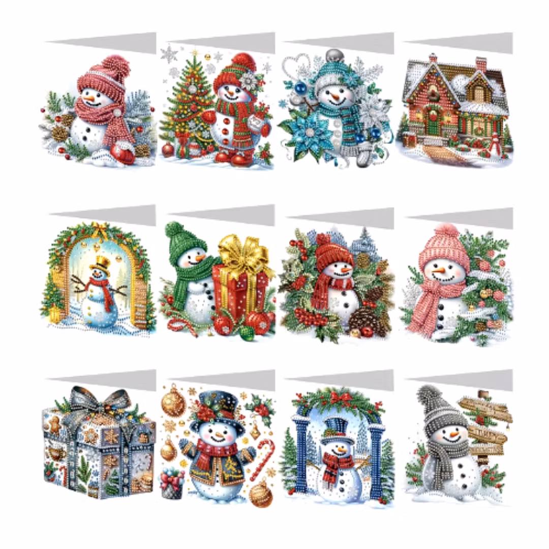 Diamond Painting Julkort 12-Pack Snowman