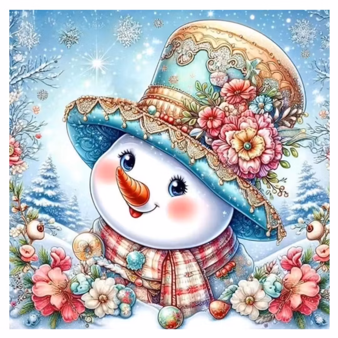 Diamanttavla Snögubbe Blommor 50x50