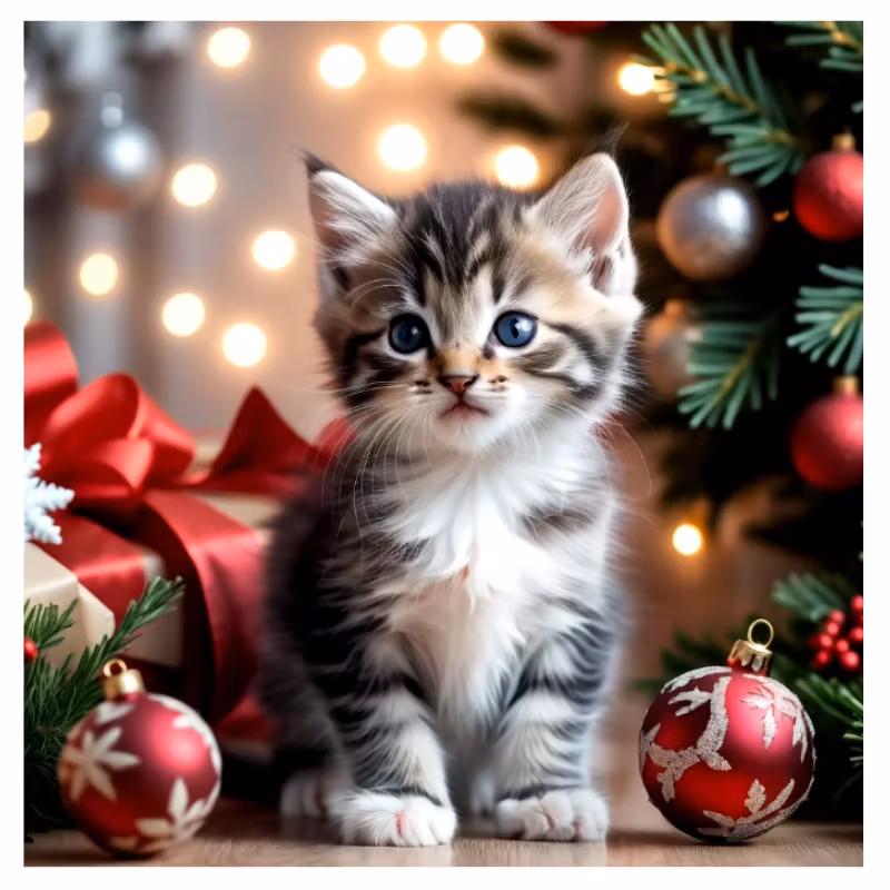 Diamanttavla Christmas Kitten 40x40
