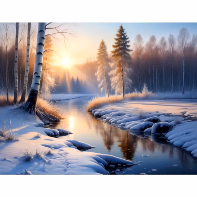 Diamanttavla Vinter Björkskog 40x50