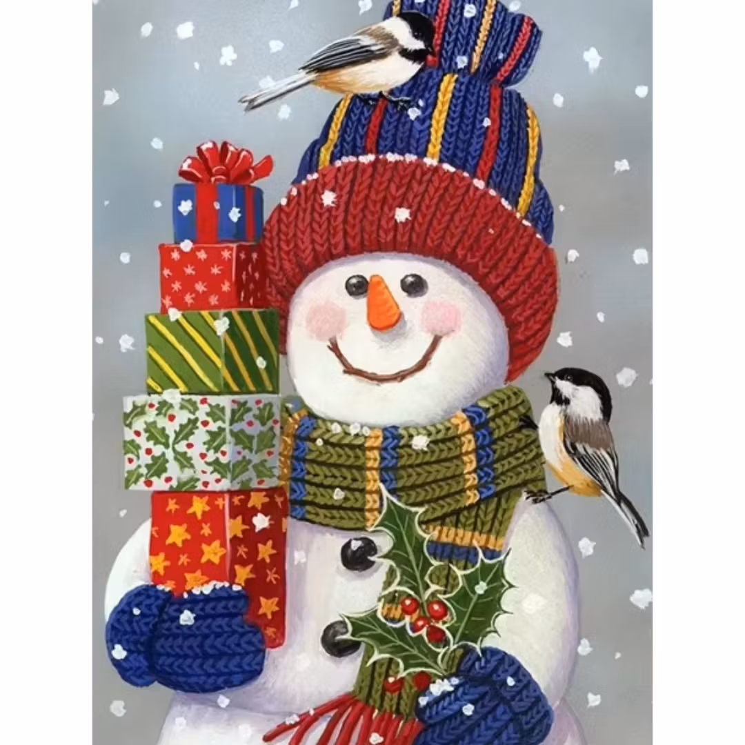 Diamanttavla Snögubbe Med Paket 30x40