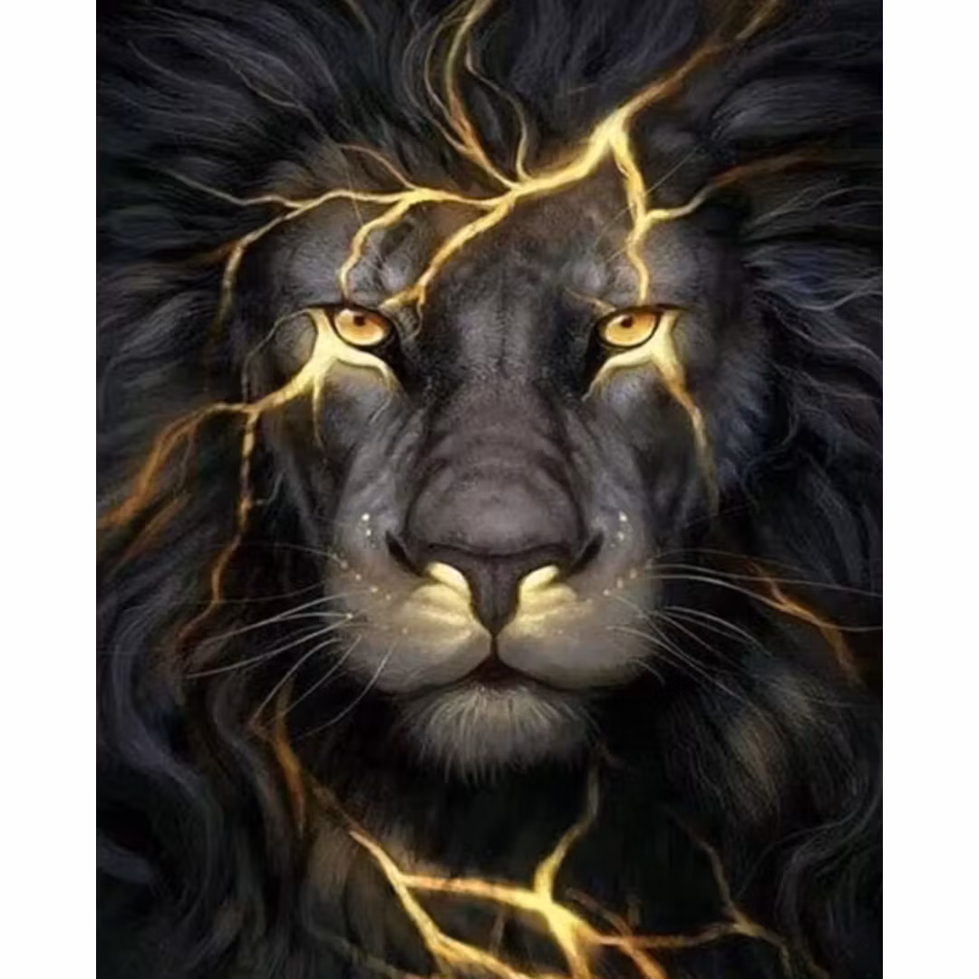 Diamanttavla Black Lion 40x50