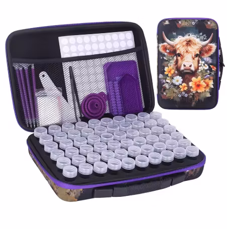 Pärlförvaring Väska Cute Cow Med 60 Burkar Och tillbehör