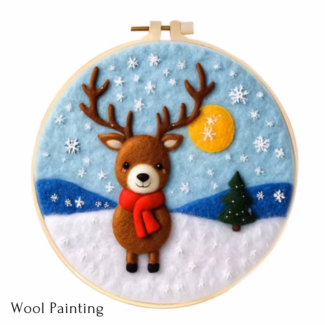 Wool Painting Christmas Deer 20x20