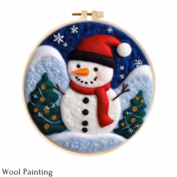 Wool Painting Snögubbe 20x20