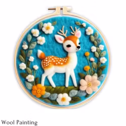 Wool Painting Deer Flowers 20x20