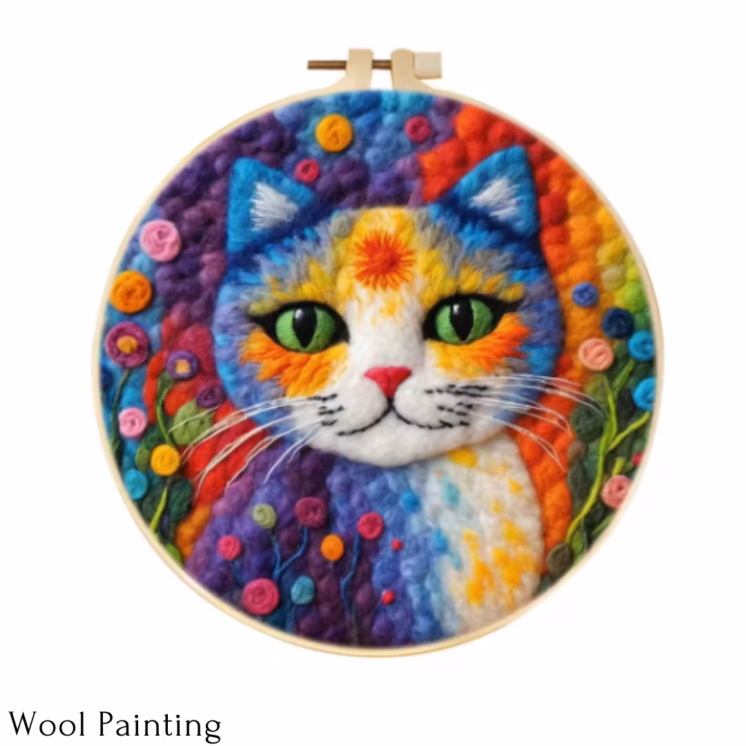 Wool Painting Color Cat 20x20