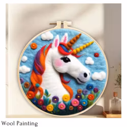 Wool Painting Enhörning 20x20