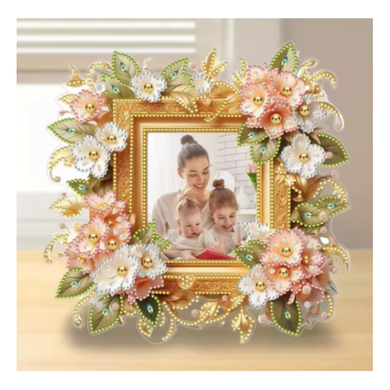 Diamond Painting Ram Beiga Blommor 23,4 cm x 24 cm