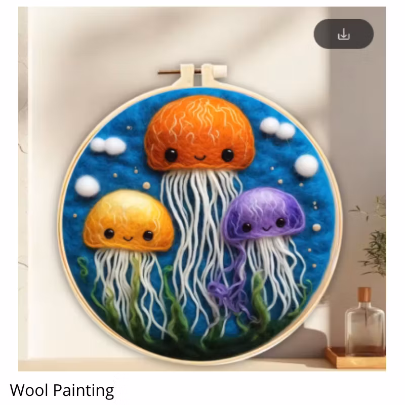 Wool Painting Färgglada Maneter 20x20