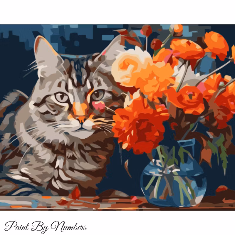 Paint By Numbers Katt Blomstervas 40x50