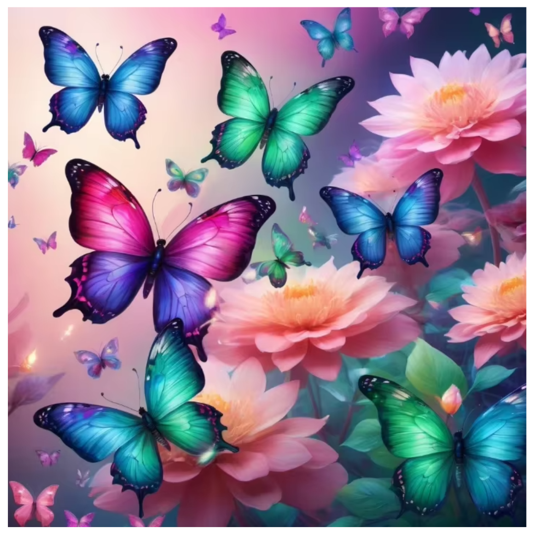 Diamanttavla Butterflies And Flowers 40x40